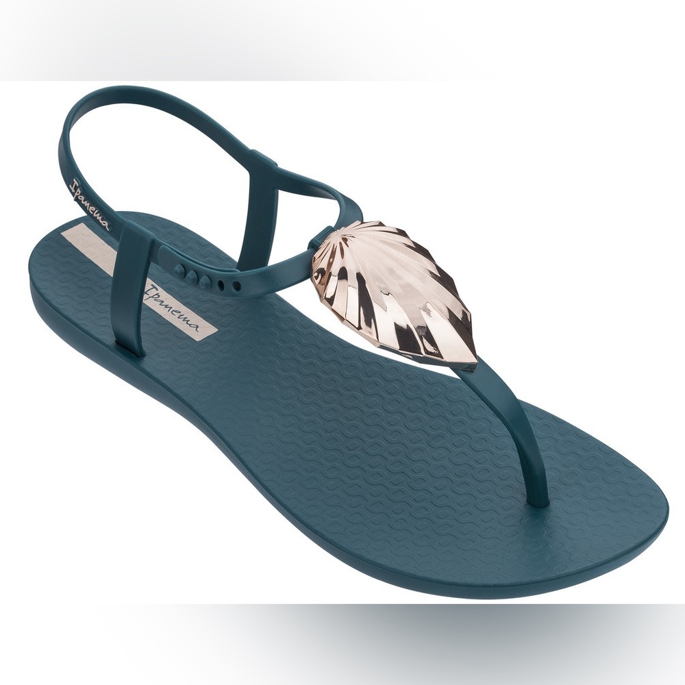 Ipanema Leaf Sandal Shine Teal with Metallic‎ Leaf Accent Size 10